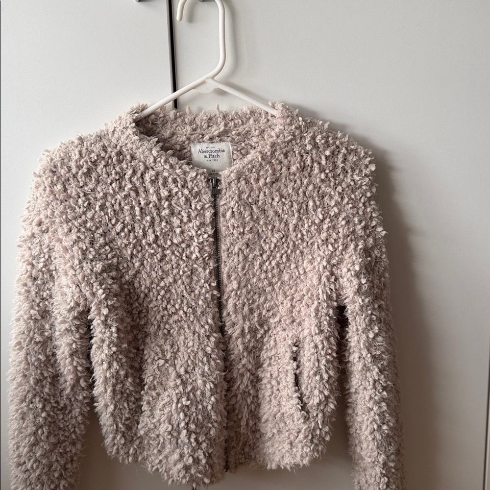 Abercrombie & Fitch Beige Textured Knit zipper front